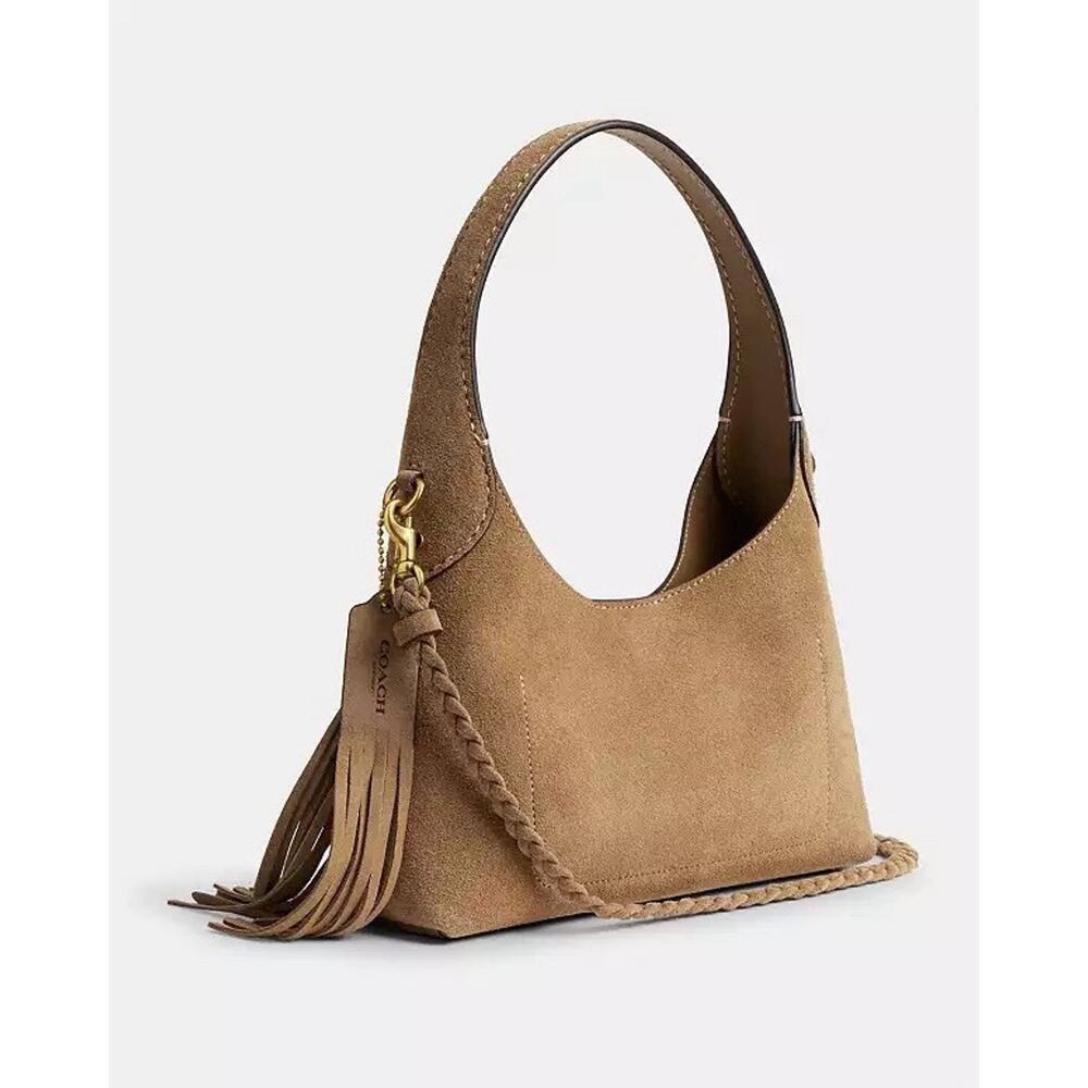 Coach Tan Suede Shoulder Bag with Braided Strap - Picture 4 of 14